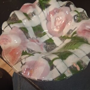 Hand-Painted Pink Rose Ceramic Bowl - Home Accents Decor